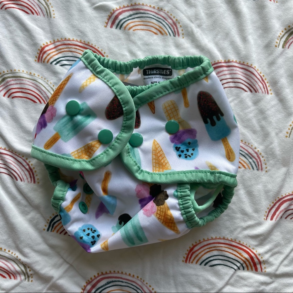 NWT Thirsties Reusable Cloth Diaper Cover, popsicles, snap closure, size one